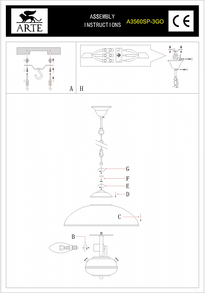 Светильник подвесной Arte Lamp ARMSTRONG A3560SP-3GO