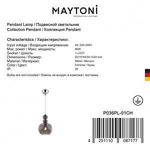 Светильник подвесной Maytoni Tone P036PL-01CH