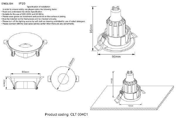 Встраиваемый светильник Crystal Lux Clt 004 CLT 004С1 BL