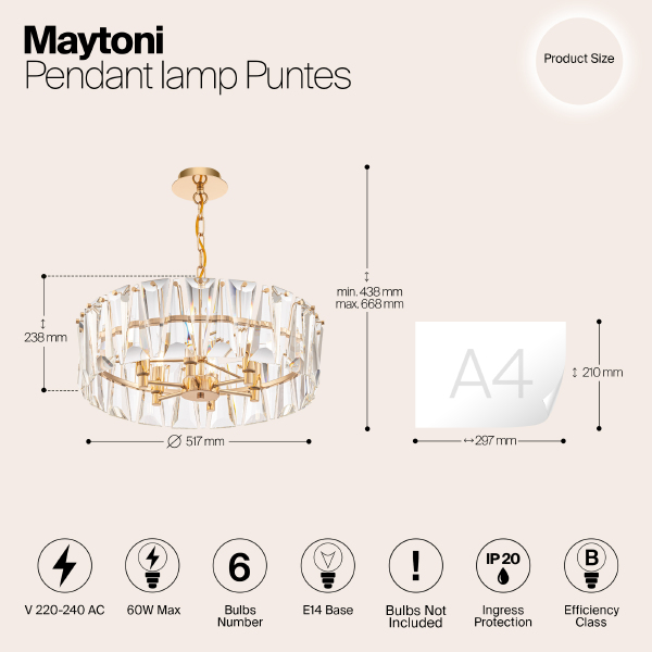 Подвесная хрустальная люстра Puntes Maytoni MOD043PL-06G