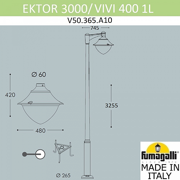 Столб фонарный уличный Fumagalli Vivi V50.365.A10.LXH27