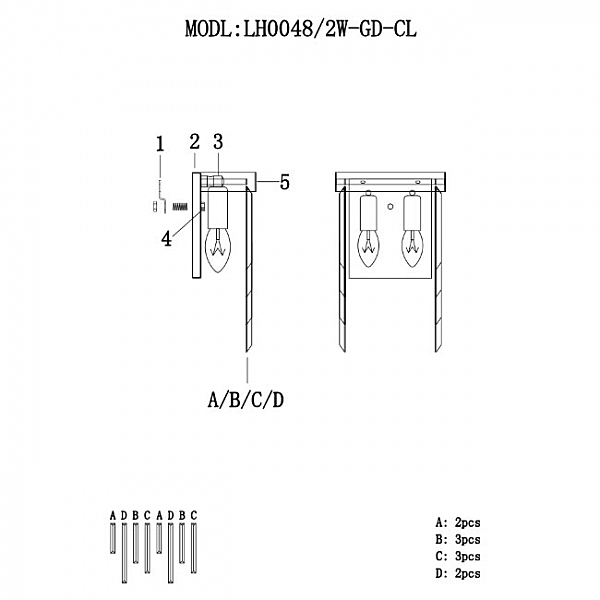 Настенное бра Lumien Hall Dzhillian LH0048/2W-GD-CL