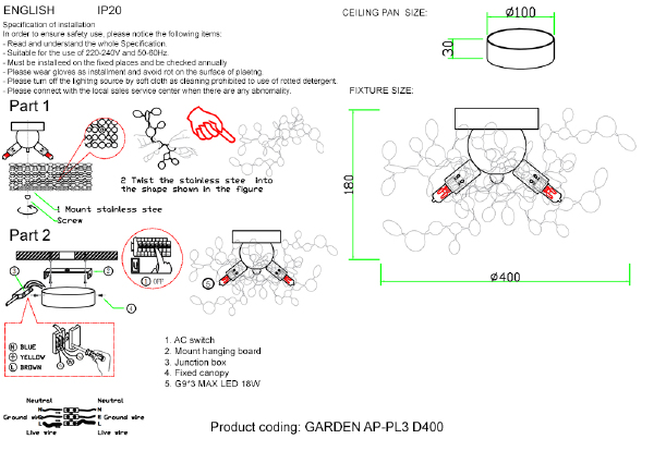 Настенное бра Crystal Lux Garden GARDEN AP-PL3 D400 GOLD