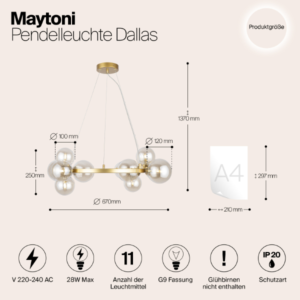 Подвесная люстра Maytoni Dallas MOD545PL-11G