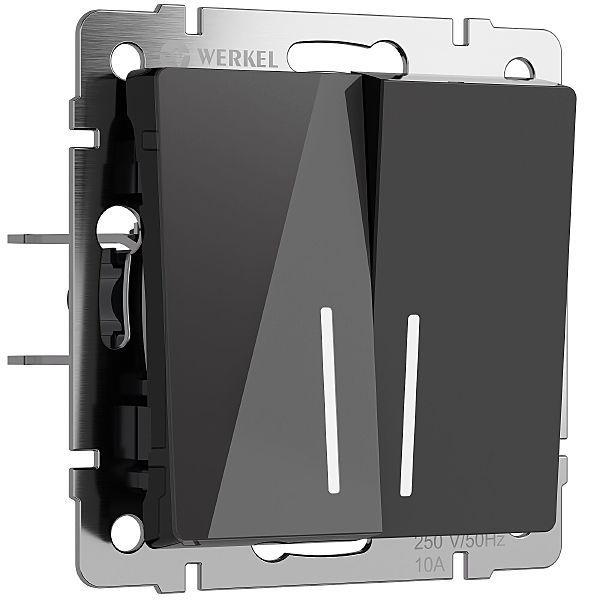 Выключатель Werkel W1120148/ Выключатель двухклавишный с подсветкой (черный акрил)