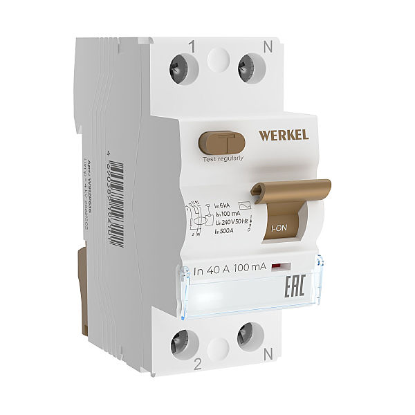 Устройство защитного отключения Werkel W812P404 / Устройство защитного отключения 1P+N 40 А 100 mA AC 6 kA