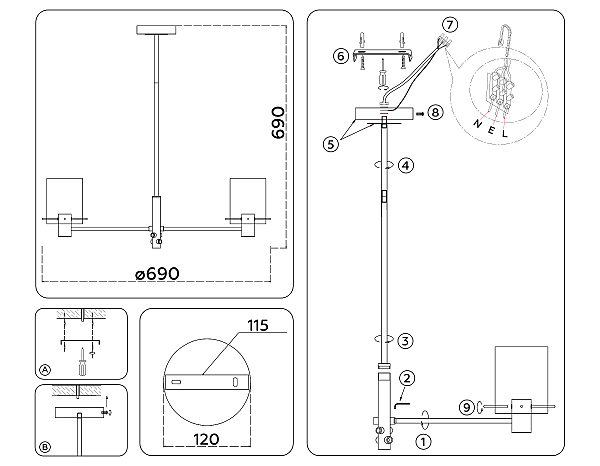 Люстра на штанге Ambrella Modern LH57041